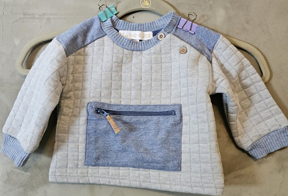 RZ by Rachel Zoe Pullover Quilted Sweatshirt 18M Gray/Blue Crewneck Pocket